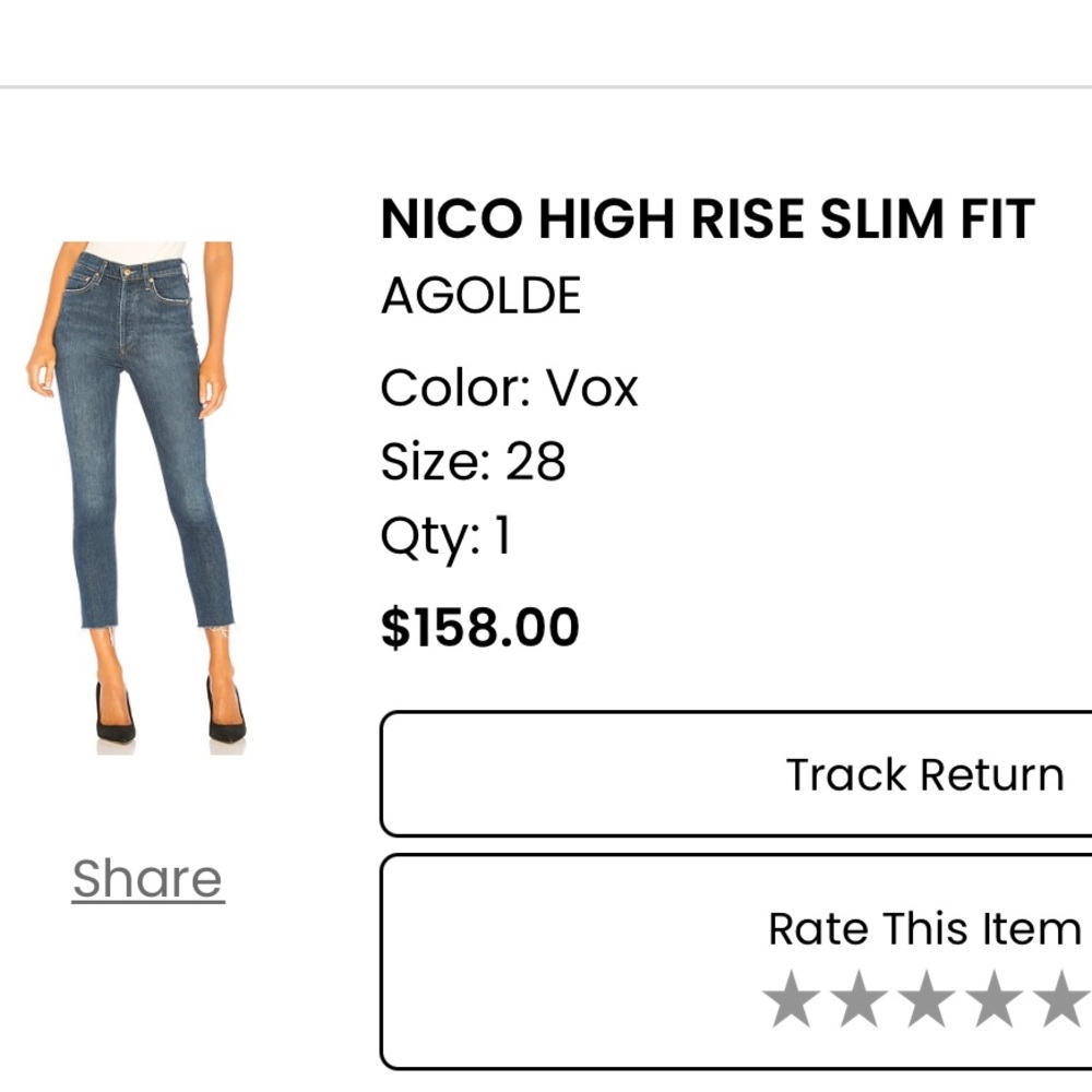 Agolde Nico High Ride Slim Fit - size 28
